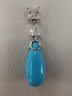 14K wg Prinzessin-Trillion-Schliff Diamant schlafende Schönheit Türkis-Tropfen-Ohrringe