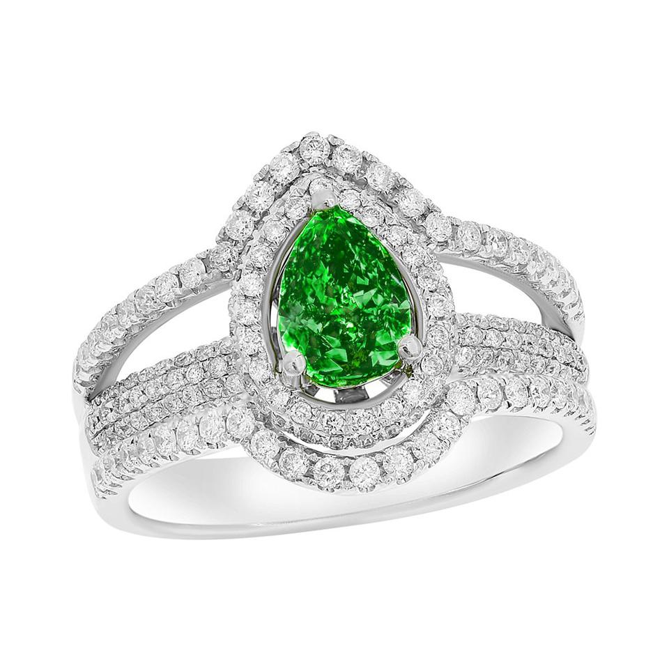 14K WG Ring with 1.05ct Diamond and 0.96ct Emerald