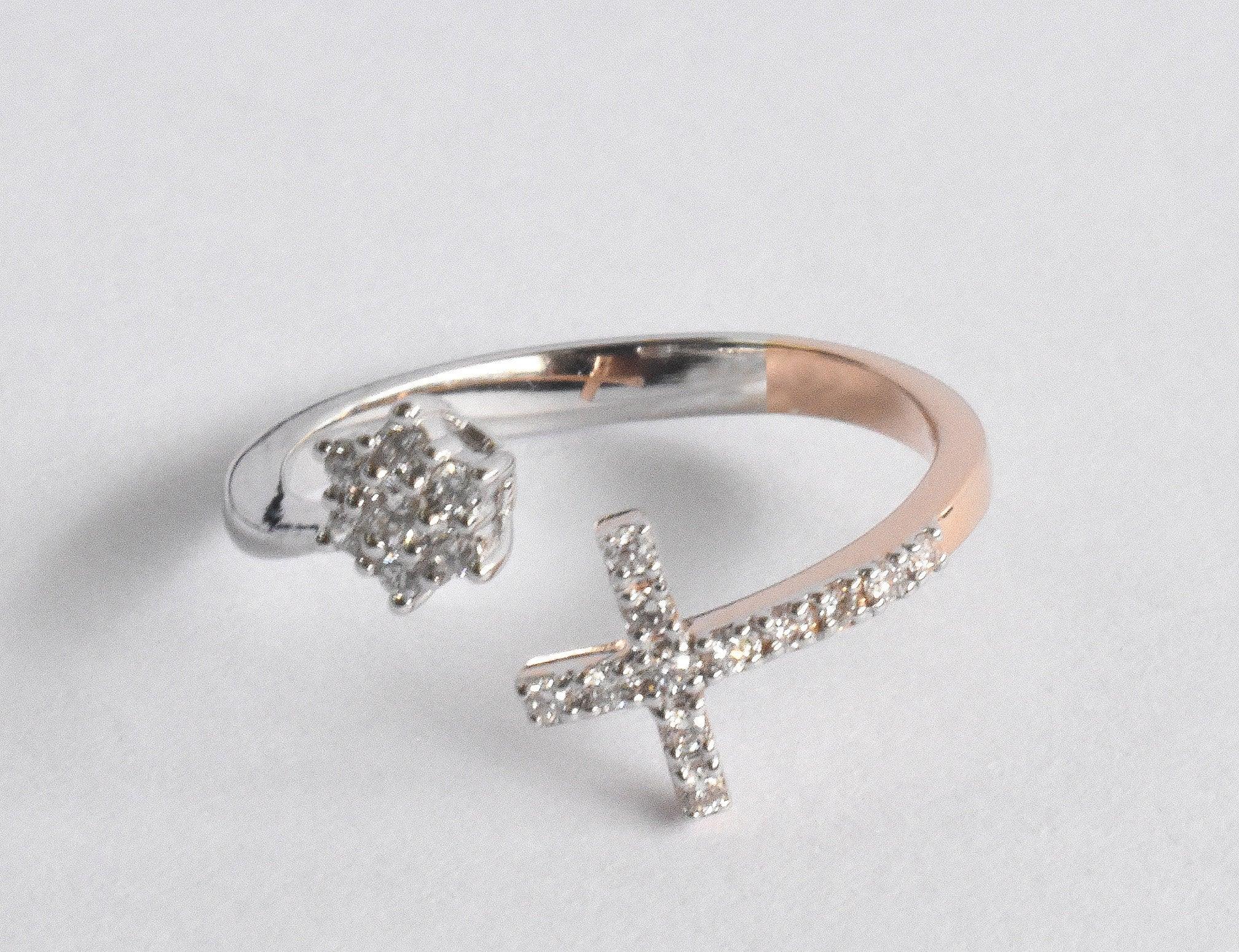 Im Angebot: 14k Gold Diamant-Verlobungsring mit Kreuzring, zweifarbiger Ring () 2