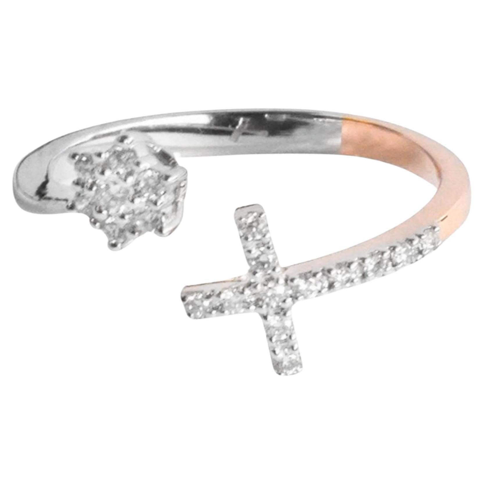 14k Gold Diamond Cross Ring Two Tone Ring Engagement Ring