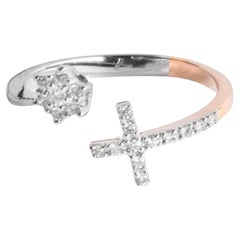 14k Gold Diamond Cross Ring Two Tone Ring Engagement Ring
