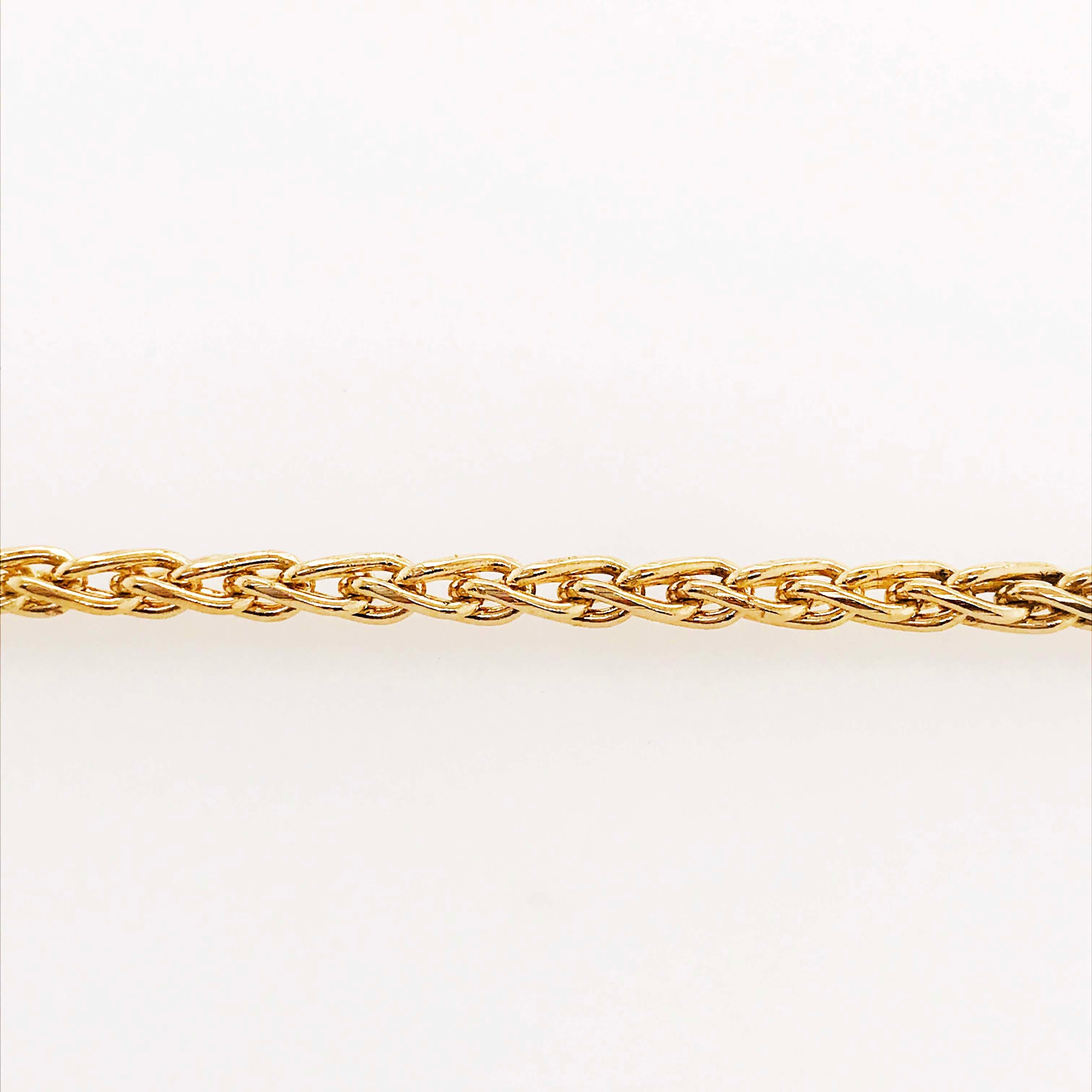 14K Wheat Bracelet in a Chain Design with a 14 K Round Barrel Clasp, Chain Brac In Excellent Condition In Austin, TX