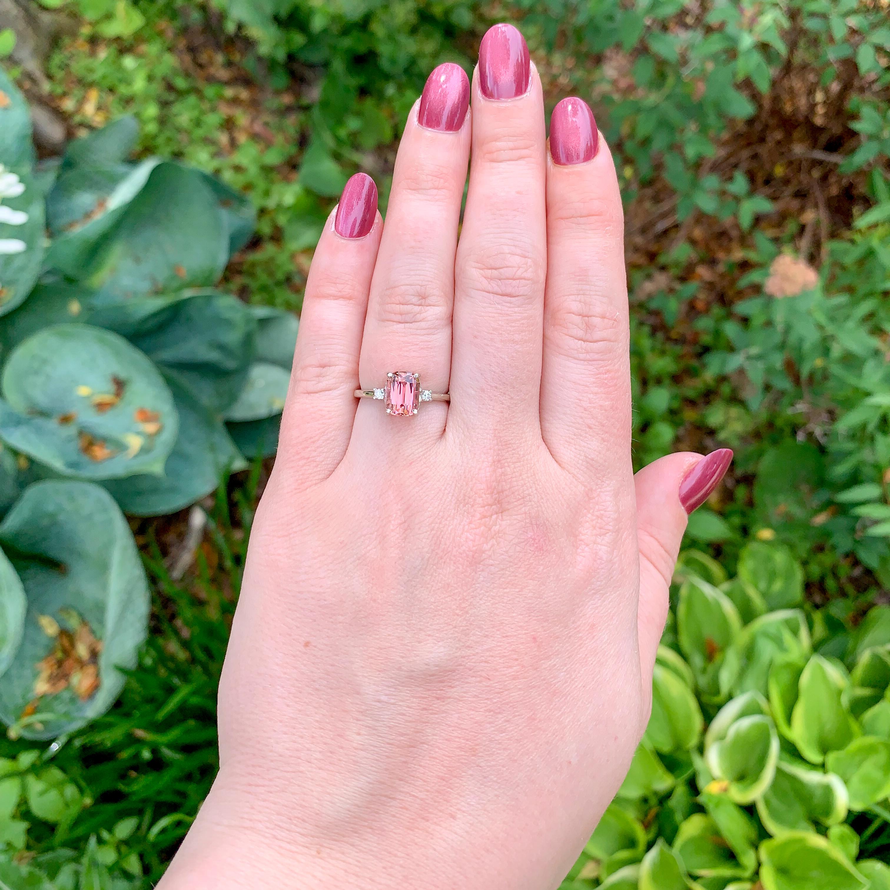 Or blanc 14K  2.24ct Pink / Peach Tourmaline Ring with Diamond Accents size 6.5 Pour femmes en vente