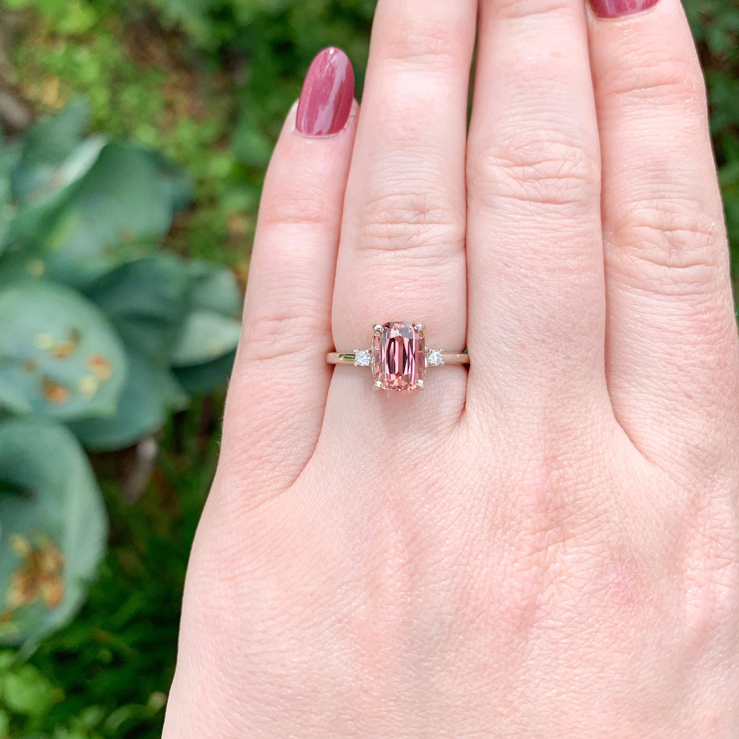 Or blanc 14K  2.24ct Pink / Peach Tourmaline Ring with Diamond Accents size 6.5 en vente 1