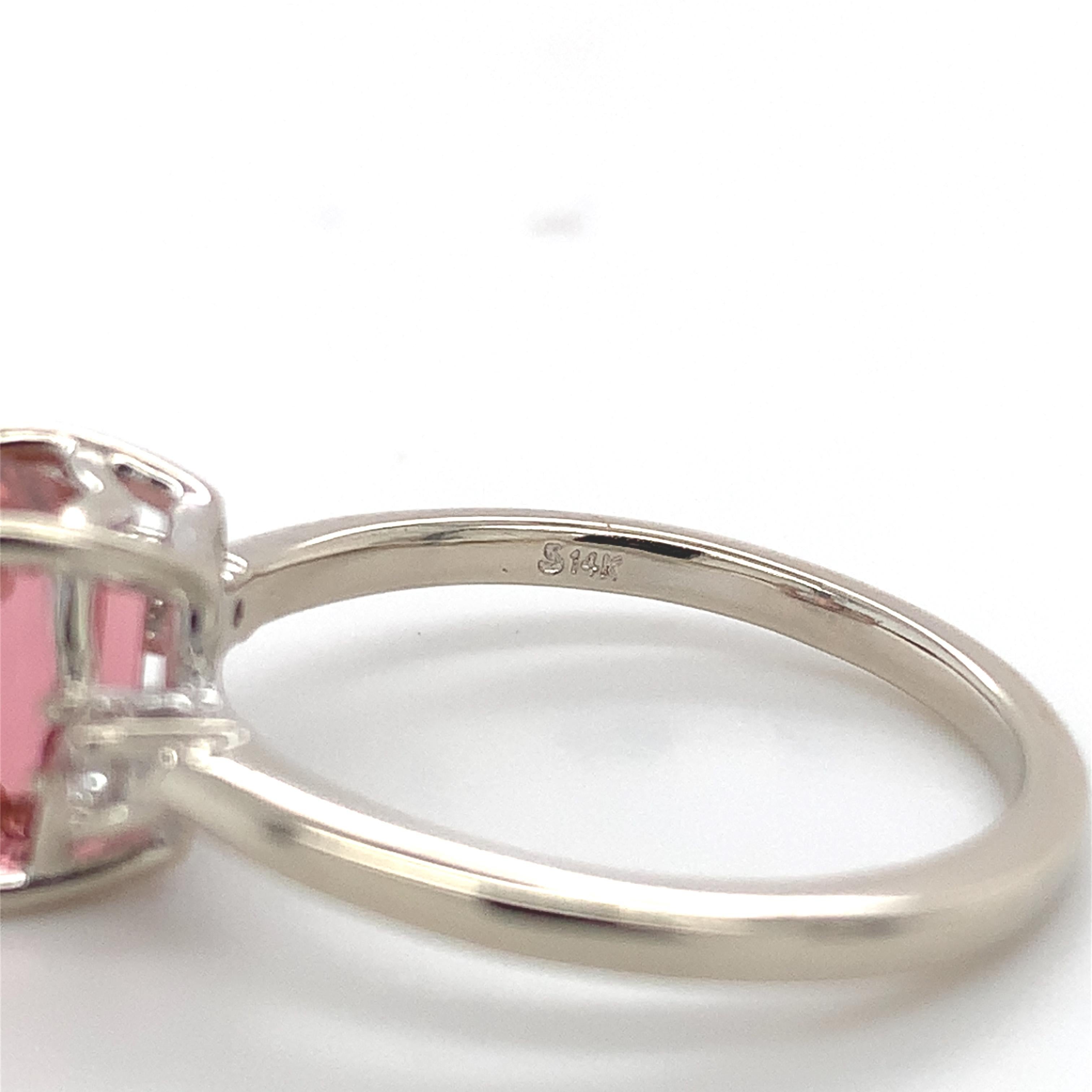 Or blanc 14K  2.24ct Pink / Peach Tourmaline Ring with Diamond Accents size 6.5 en vente 3