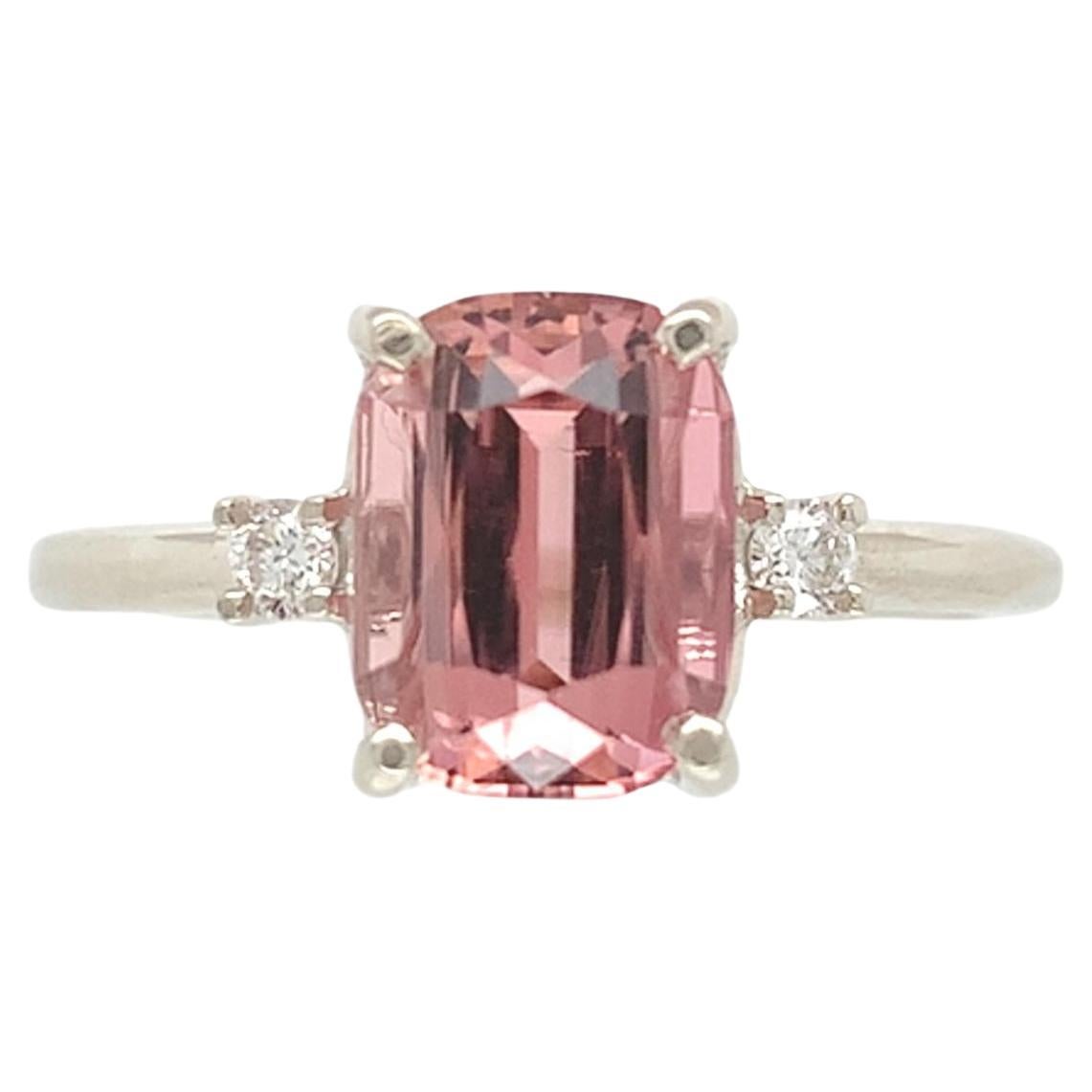Or blanc 14K  2.24ct Pink / Peach Tourmaline Ring with Diamond Accents size 6.5