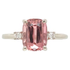 14K Whit Gold  2.24ct Pink / Peach Tourmaline Ring with Diamond Accents size 6.5