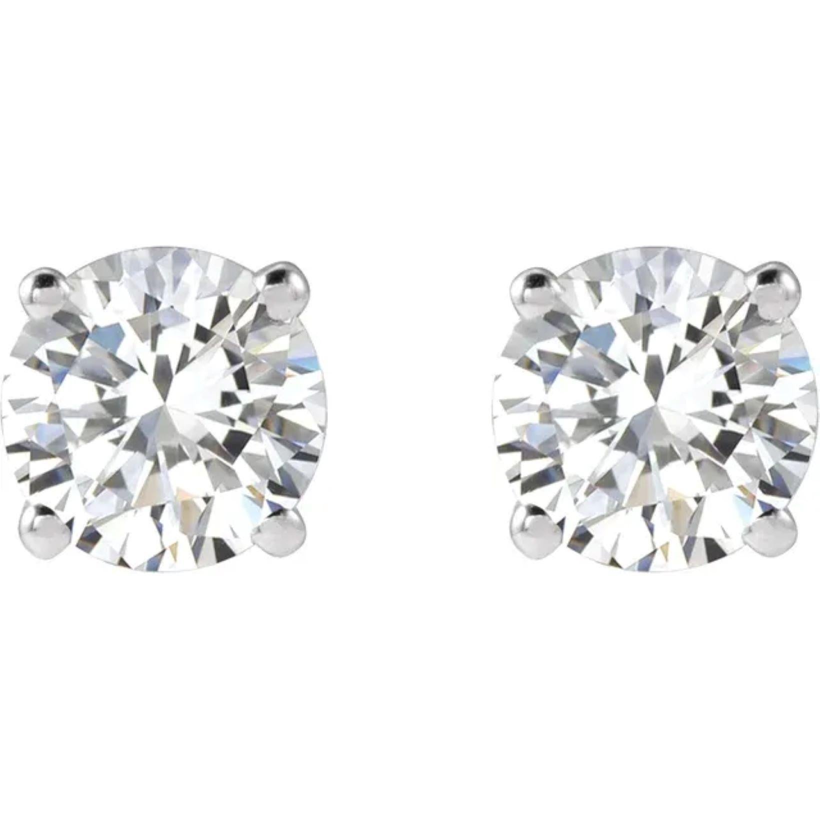 Round Cut 14K White 1 CTW Natural Diamond Stud Earrings For Sale