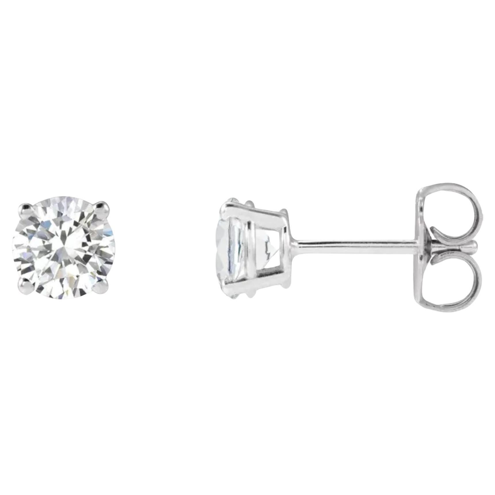14K White 1 CTW Natural Diamond Stud Earrings For Sale