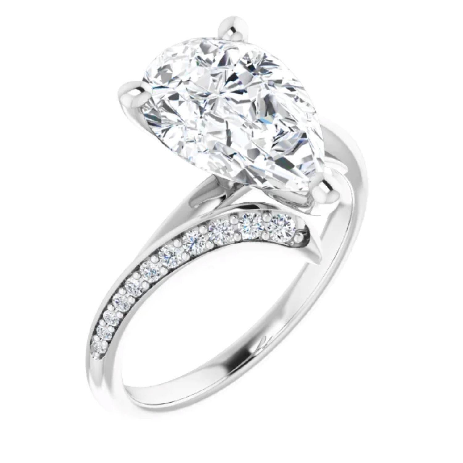 Modern 14K White 3 carat Pear Engagement Ring For Sale