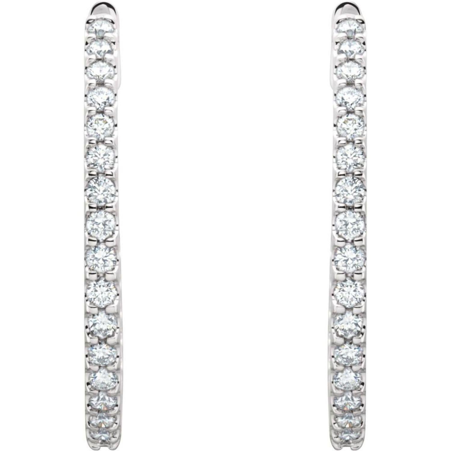 Modern 14K White 3 CTW Natural Diamond Inside-Outside 35.3 mm Hoop Earrings For Sale