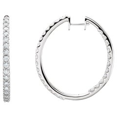 14K White 3 CTW Natural Diamond Inside-Outside 35.3 mm Hoop Earrings