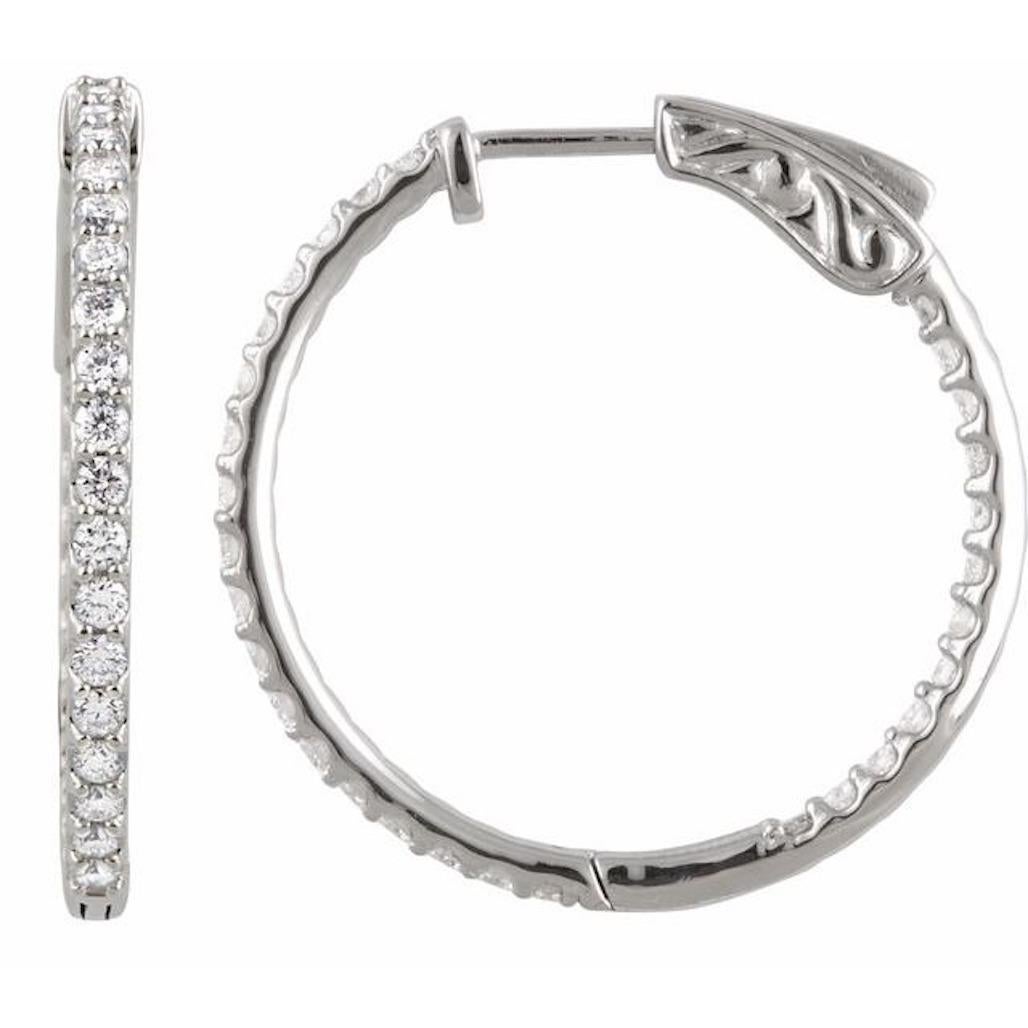 Contemporary 14K White 3.00 Carat Diamond Inside-Outside Hinged Hoop Earrings For Sale