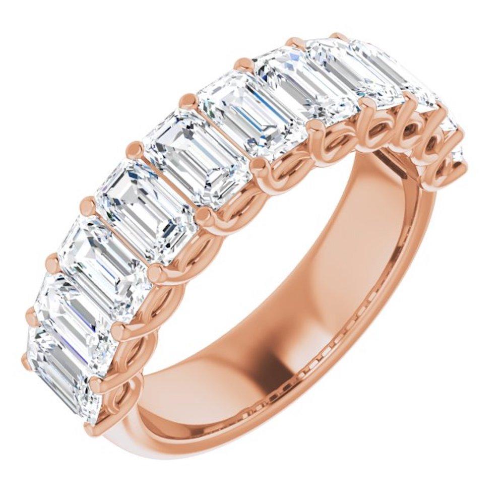 
14K 4 CTW Natural Diamond Anniversary Band. Choose, YELLOW PINK OR WHITE GOLD metal!
Quality artistry in this exquisite diamond band featuring half of the ring's set with Emerald cut diamonds. This is important because you will see diamonds