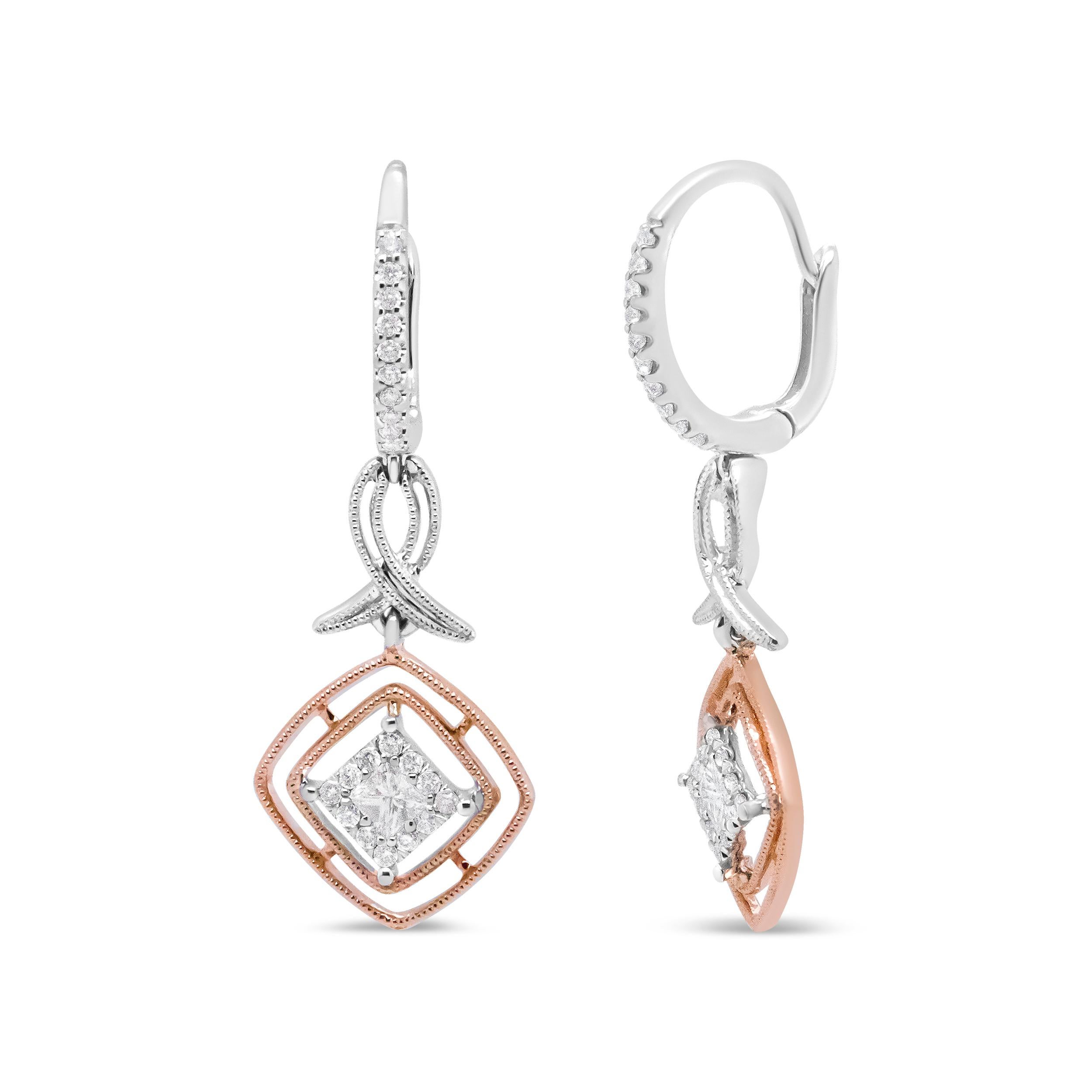 14K Weiß- und Roségold 1/2 Cttw Diamant-Ohrring mit durchbrochenem Marquiseschliff (Zeitgenössisch) im Angebot