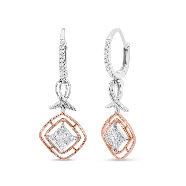 Tri-Tone Graduated Open Marquise Earrings in 10k Yellow,  White,  and Rose Gold