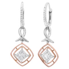 14K White and Rose Gold 1/2 Cttw Diamond Openwork Marquise Ribbon Dangle Earring
