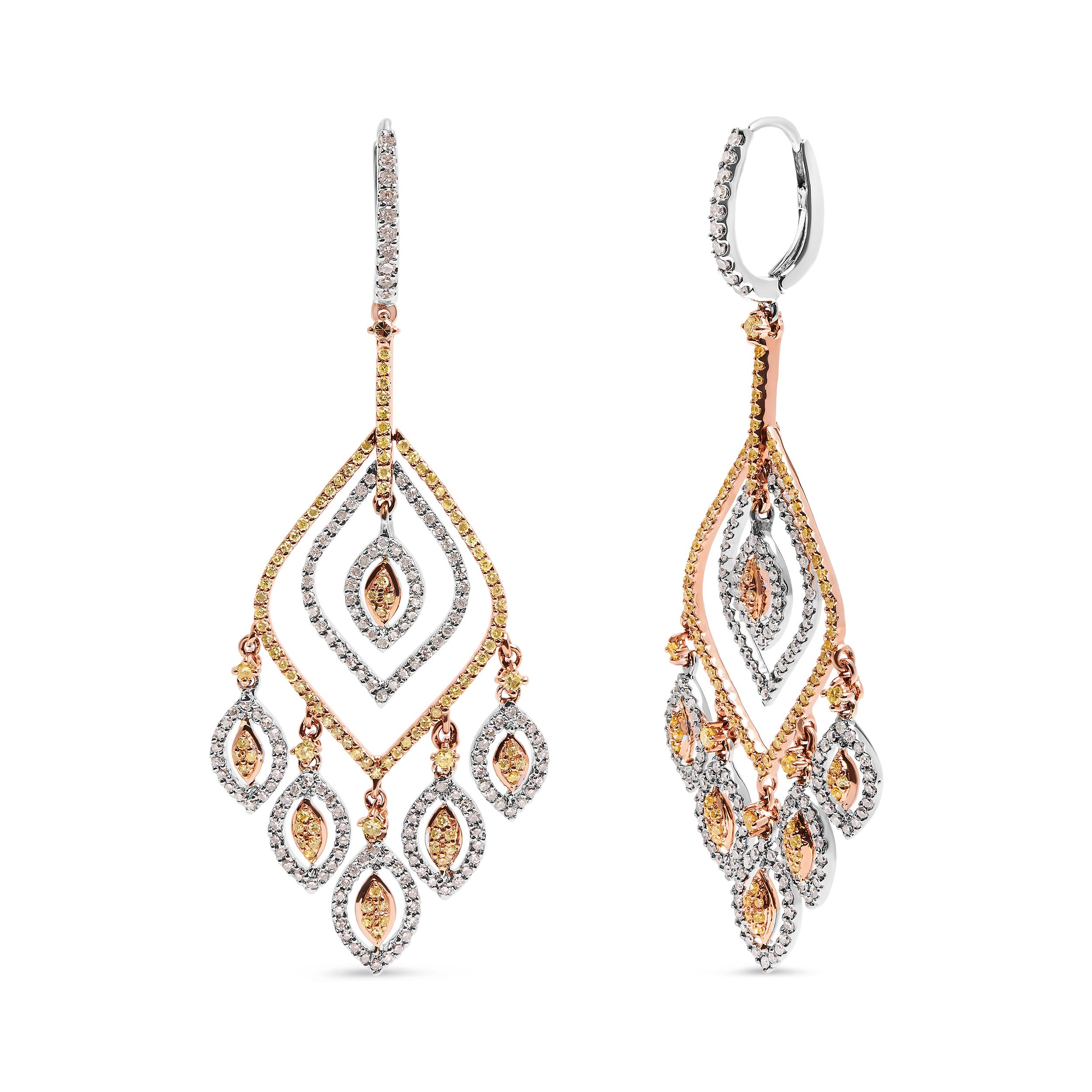 Introducing a dazzling masterpiece that will leave you breathless! These exquisite 14K White and Rose Gold Diamond Earrings boast a remarkable 2 1/2 carat total weight, adorned with a staggering 516 round diamonds. Crafted with precision and