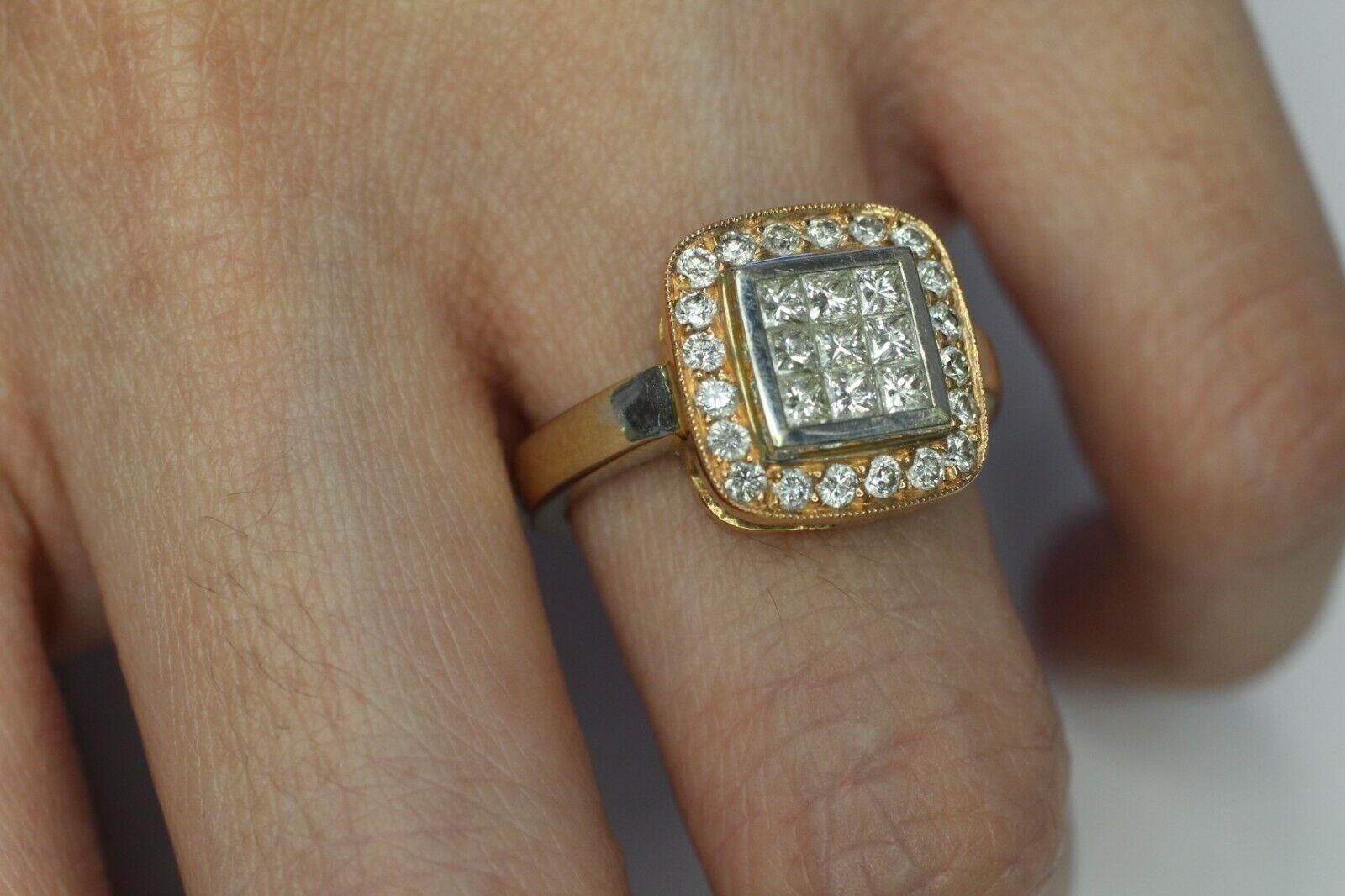 Modern 14 Karat White and Rose Gold Diamond Halo Ring
