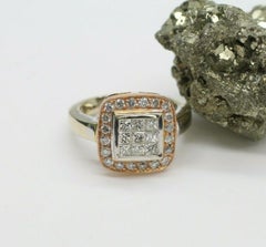 14 Karat White and Rose Gold Diamond Halo Ring