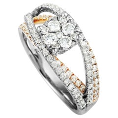 14 Karat White and Rose Gold Diamond Pave Openwork Round Ring