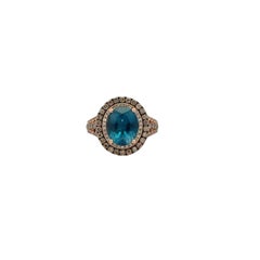 14k White and Rose Gold 4ctw Le Vian Deep Sea Blue Topaz Oval Halo Ring