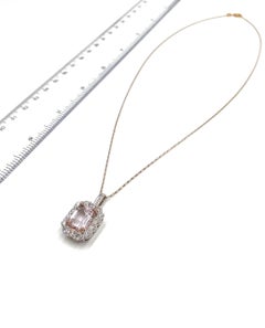 14k White and Rose Gold Halo Pendant Necklace with Pink Kunzite and Diamonds