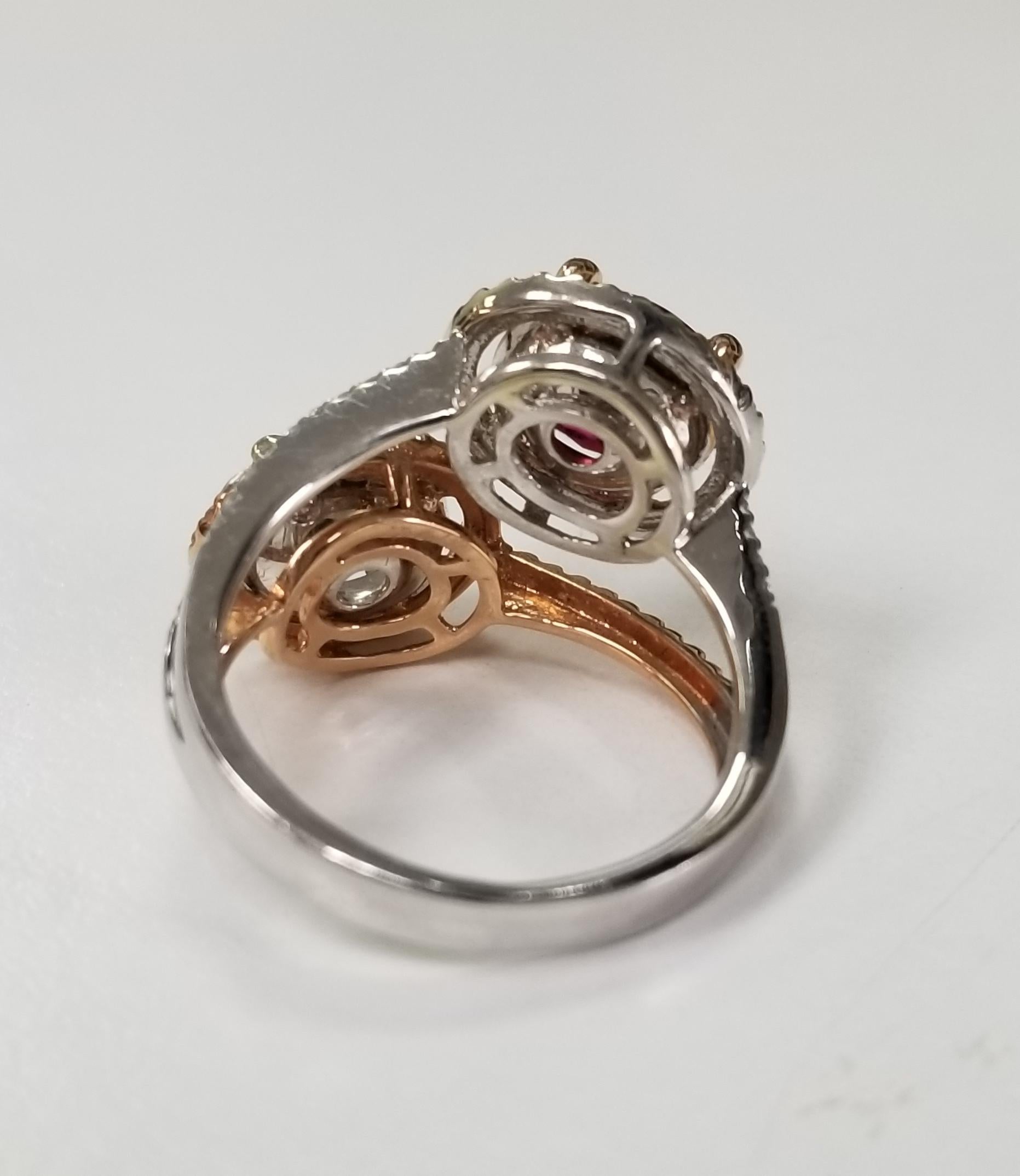 Contemporary 14 Karat White and Rose Gold Pink Tourmaline and Diamond Ring