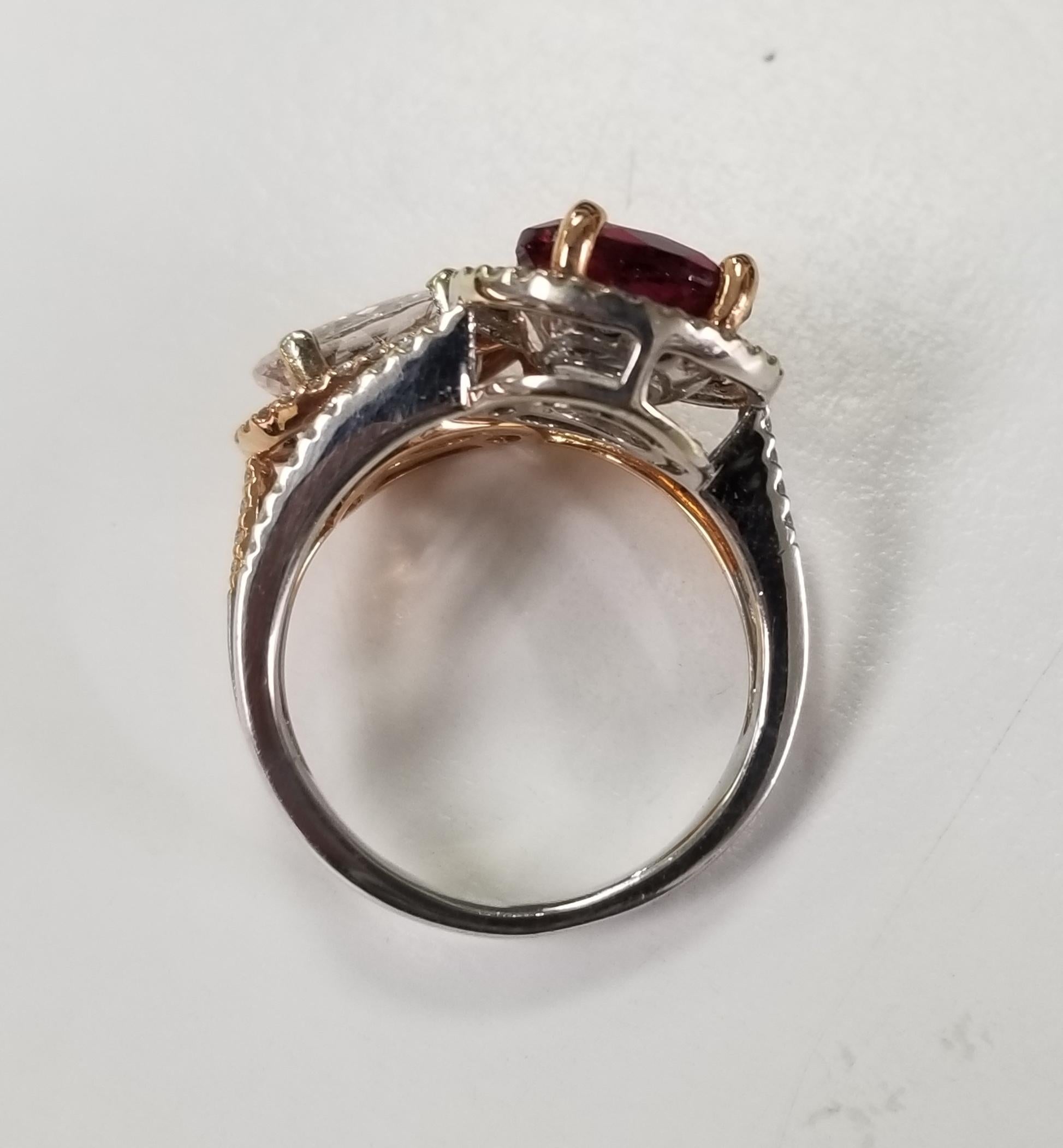 Oval Cut 14 Karat White and Rose Gold Pink Tourmaline and Diamond Ring