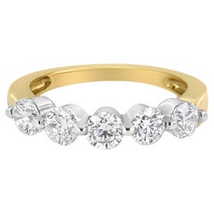 14K White and Yellow Gold 1 1/2 Carat 2 Prong Cup Set Diamond 5 Stone Ring Band