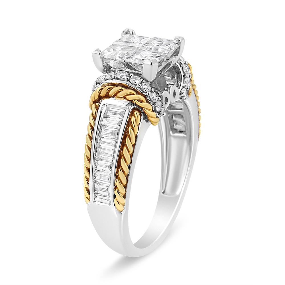 Contemporain Bague de fiançailles de style quadrilobé en or blanc et jaune 14 carats avec diamants de 1 1/2 carat en vente