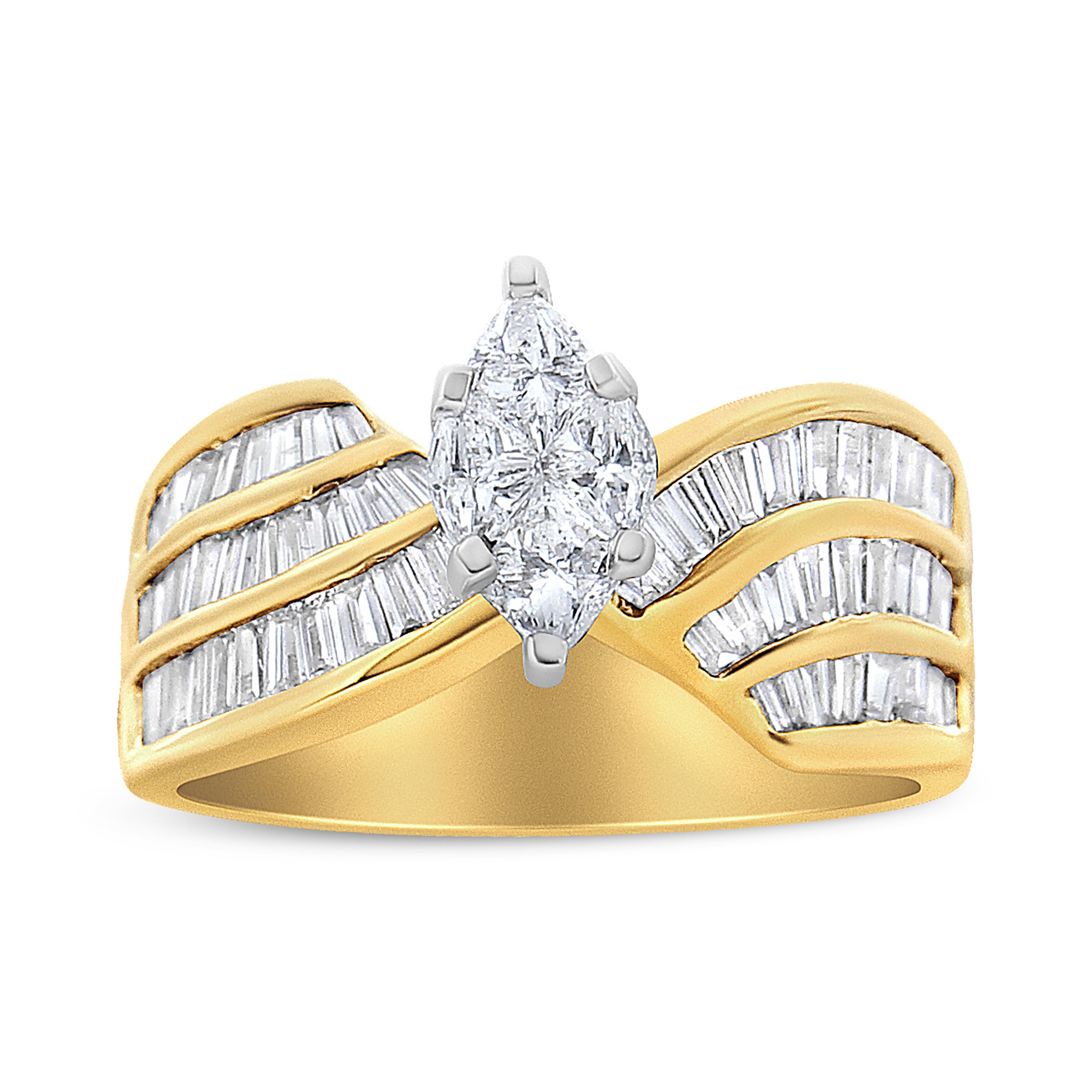 Contemporain Bague de fiançailles bypass en or blanc et jaune 14 carats avec diamants de 1 1/4 carat en vente