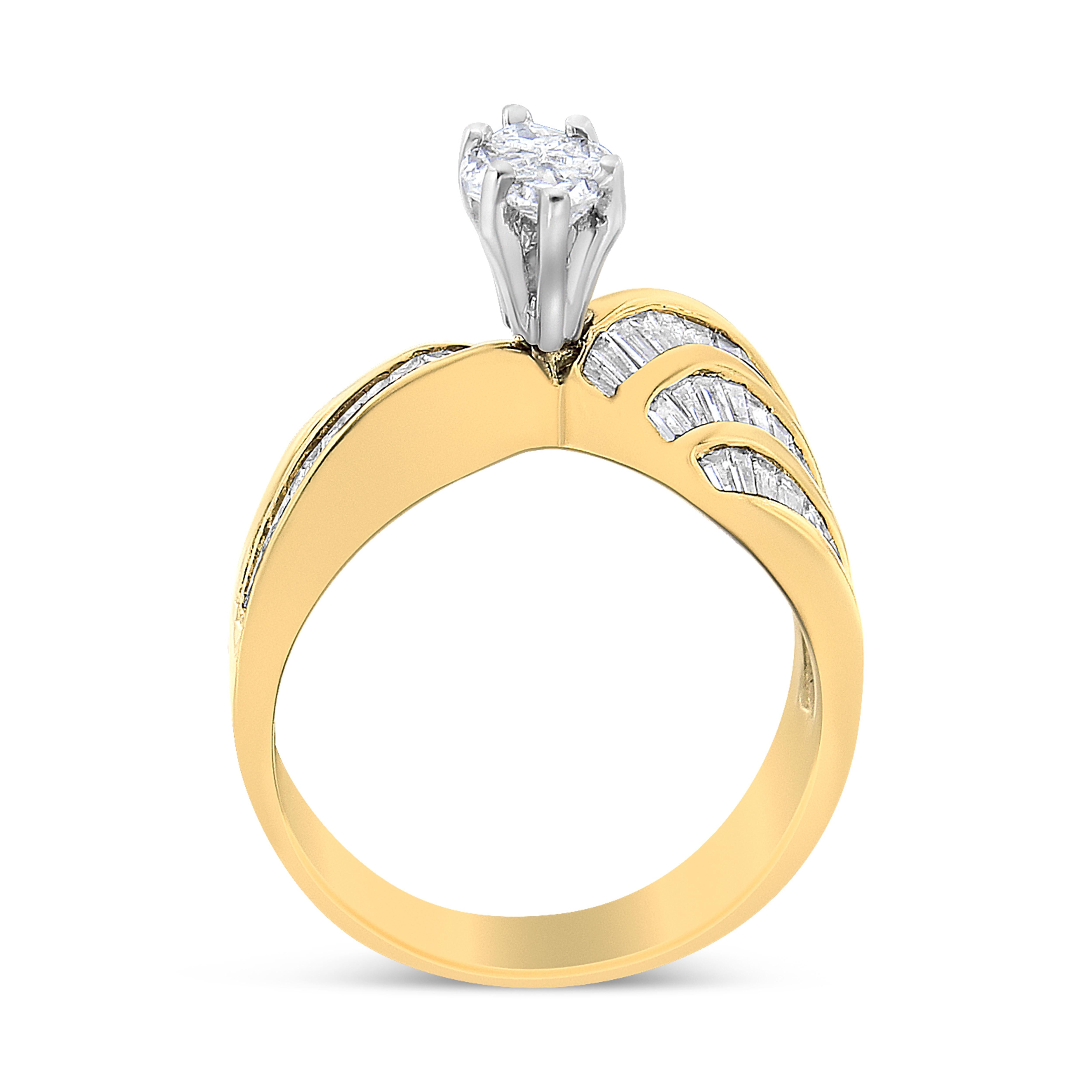 Bague de fiançailles bypass en or blanc et jaune 14 carats avec diamants de 1 1/4 carat Neuf - En vente à New York, NY