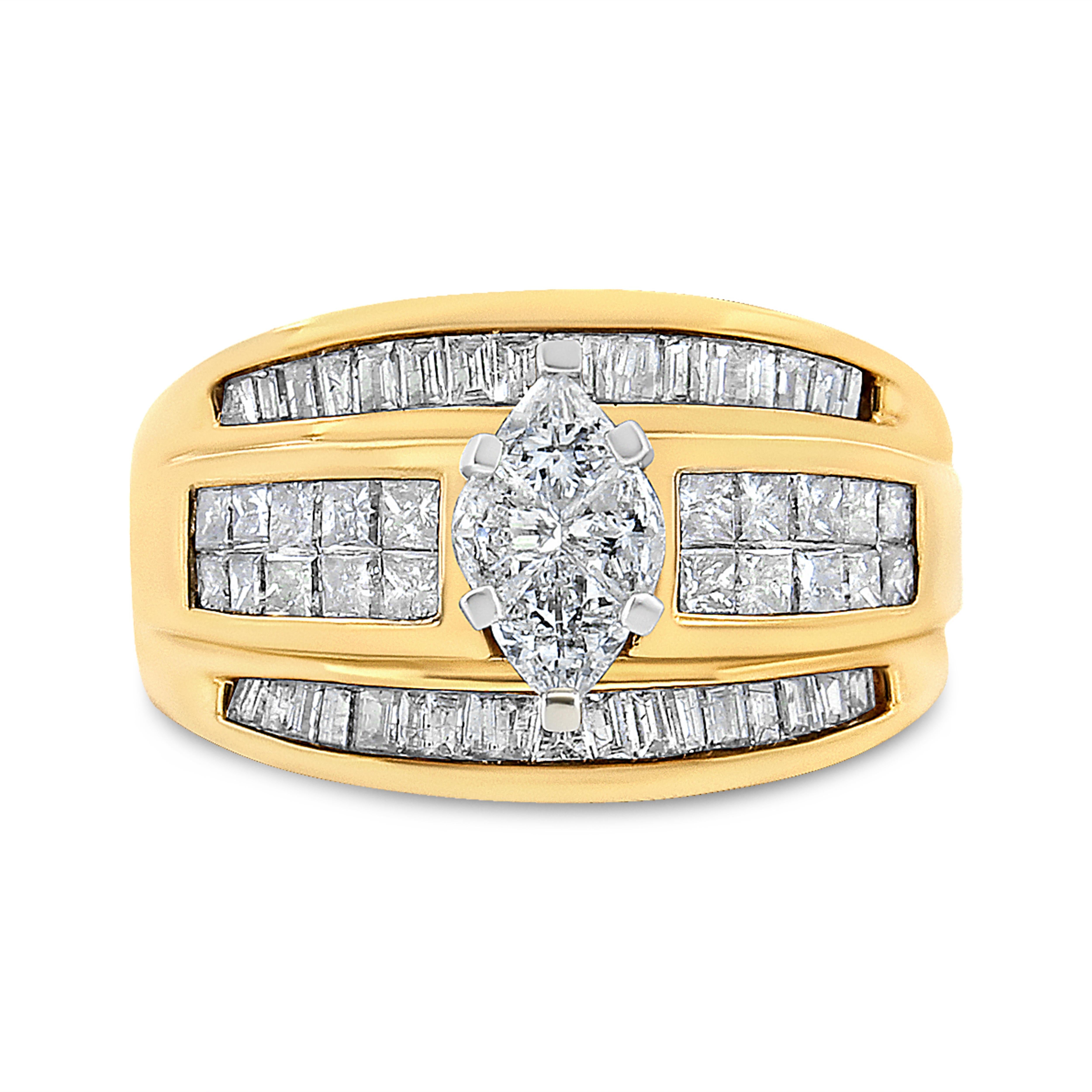 Bague de fiançailles bypass en or blanc et jaune 14 carats avec diamants de 1 1/4 carat Pour femmes en vente
