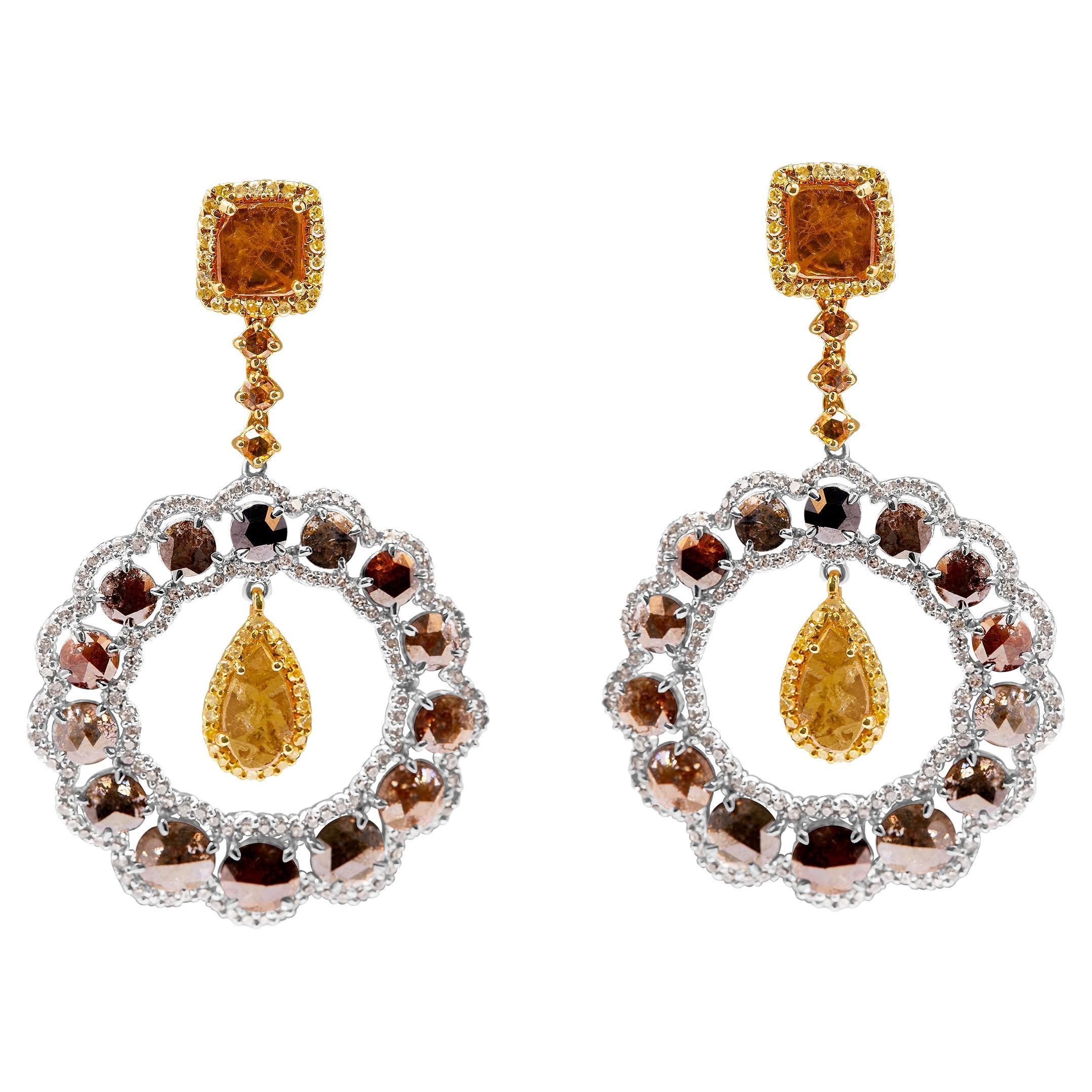 14K Weiß- und Gelbgold 10.0 Karat Fancy Diamant-Ohrring mit Creolen und Bale-Ohrring