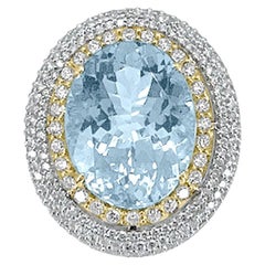 14K White and Yellow Gold 10.03cts Aquamarine and Diamond Ring, Style# R3806AQ