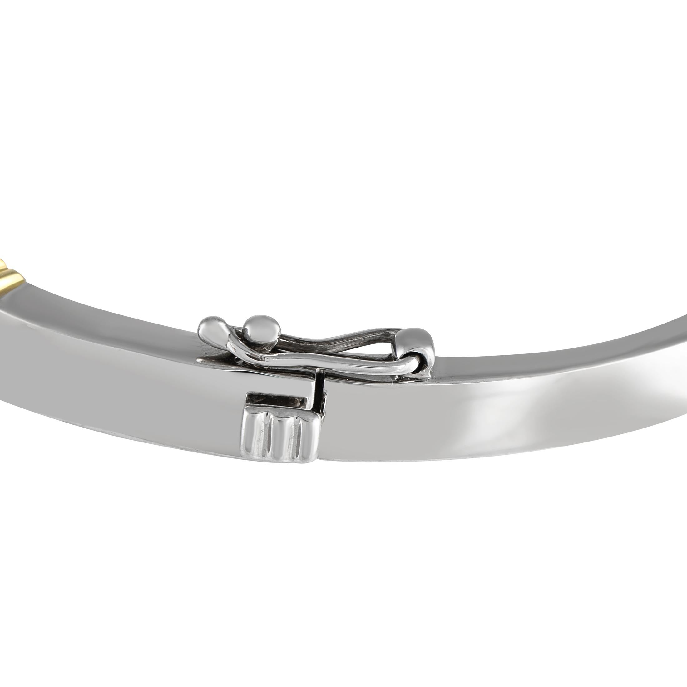 Round Cut 14K White and Yellow Gold 1.12ct Diamond and Sapphire Bracelet For Sale