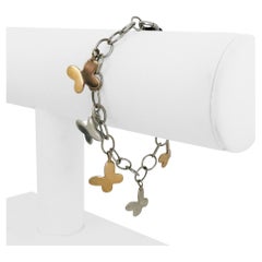 Bracciale a maglie in oro bianco e giallo 14k da 11,8 g con farfalla e charme Italia da 6,25 pollici
