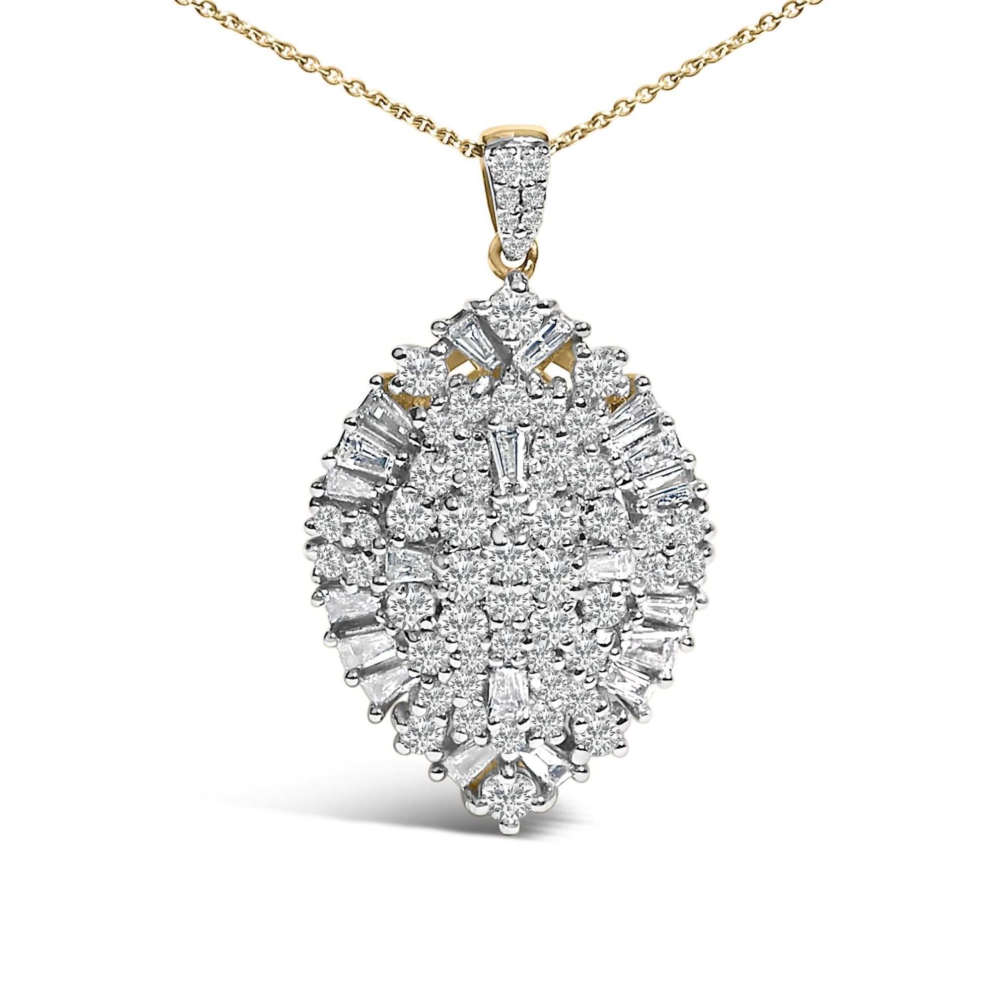 Drape elegance around your neck with this exquisite 14K gold pear-shaped pendant necklace, where sophistication meets sparkle in a mesmerizing dance of light. Crafted with precision, the pendant showcases a lavish cluster of natural diamonds,