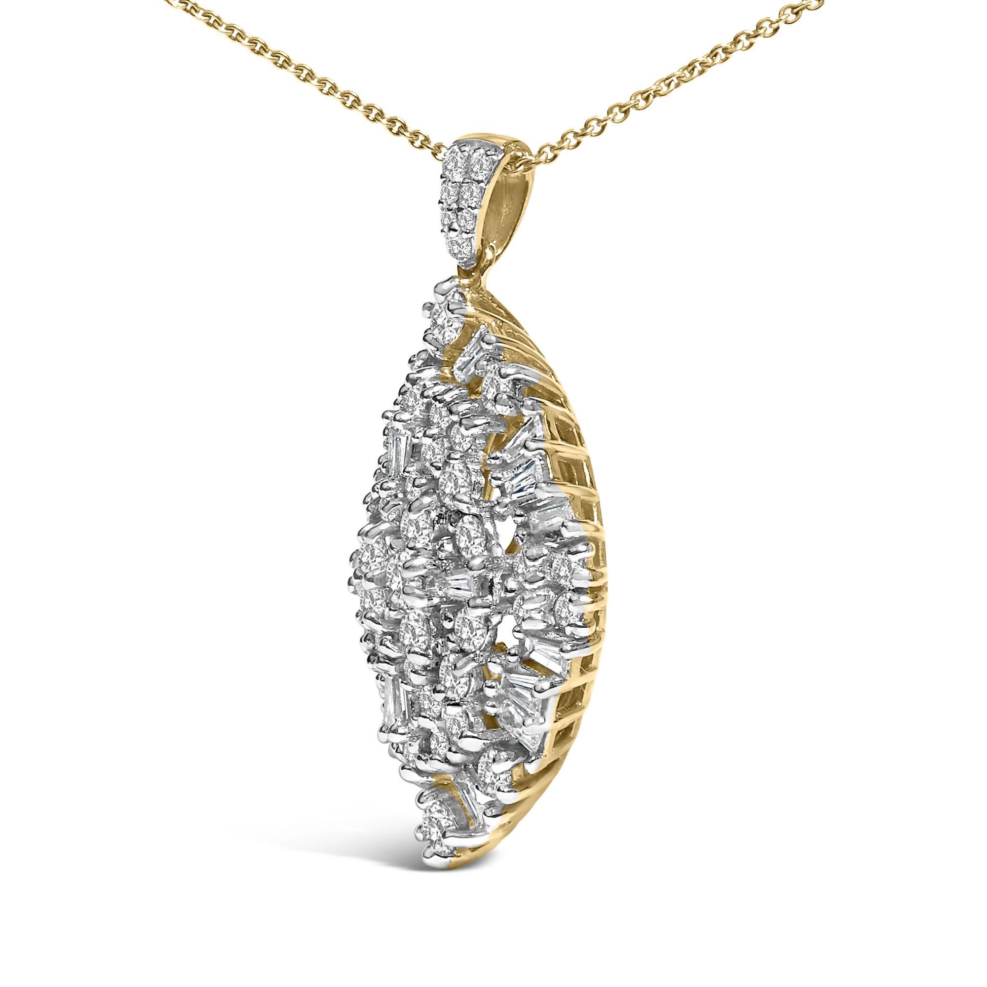 Modern 14K White and Yellow Gold 2.00 Cttw Diamond Cluster Pear Shaped Pendant Necklace For Sale