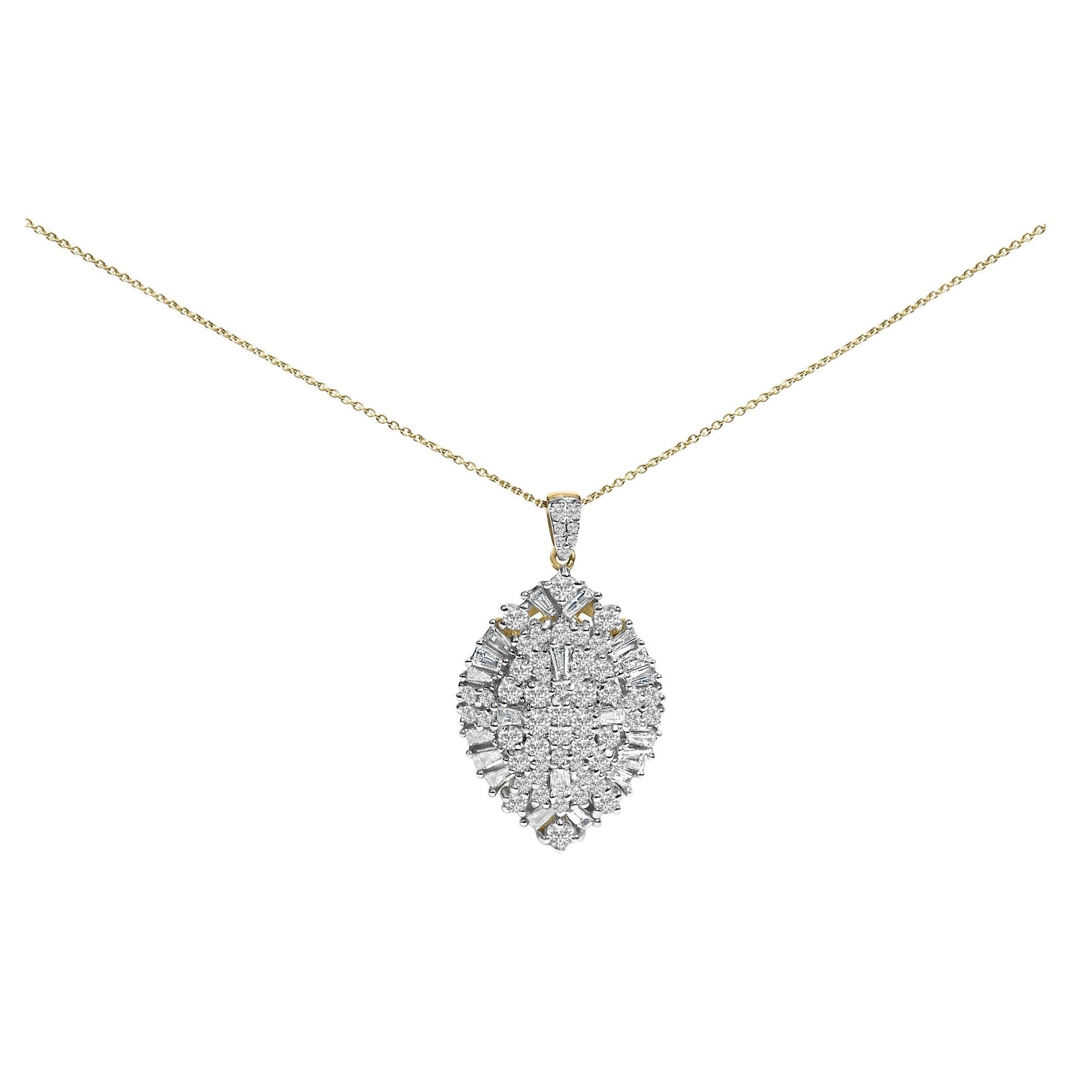 14K White and Yellow Gold 2.00 Cttw Diamond Cluster Pear Shaped Pendant Necklace For Sale