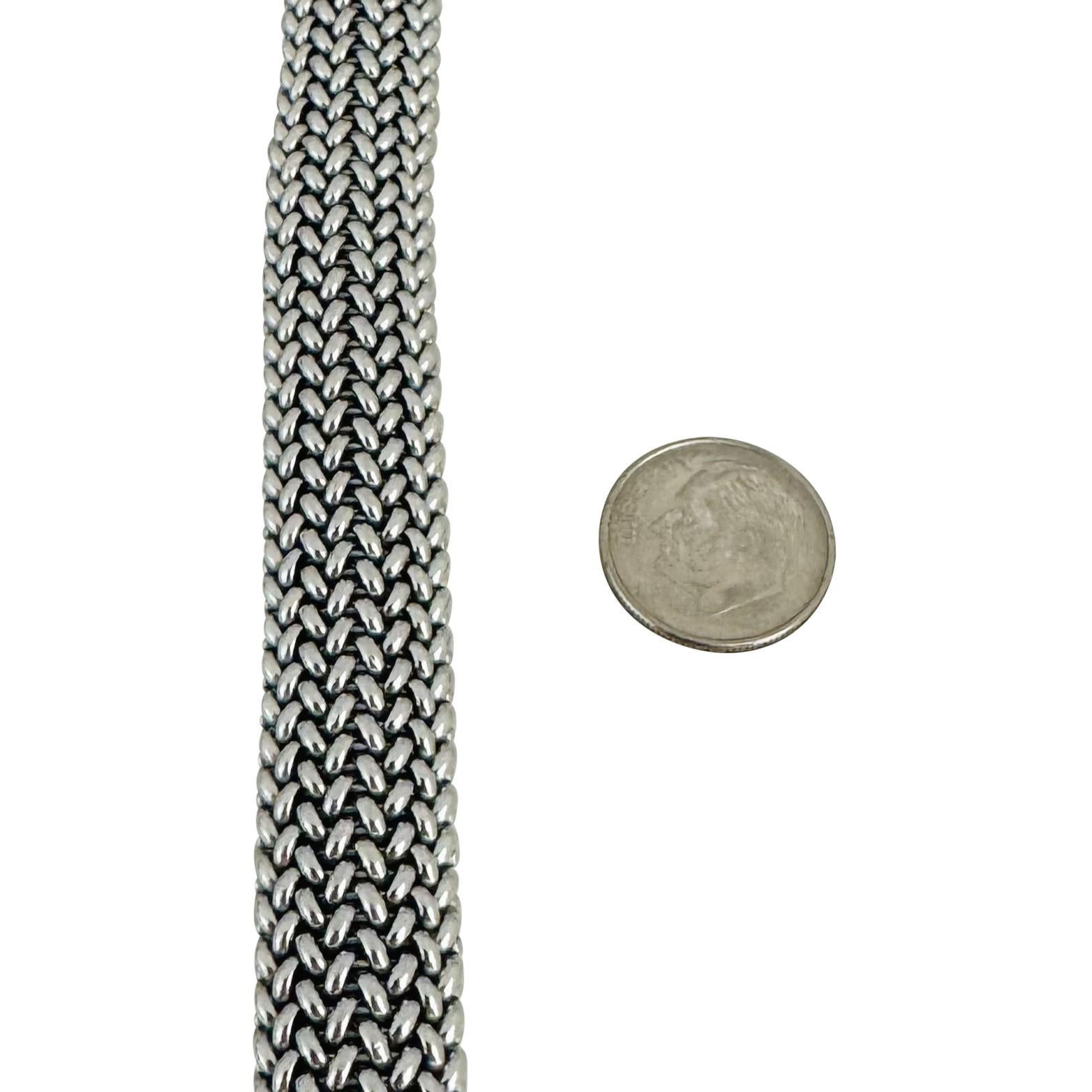 Women's 14k White and Yellow Gold 30.3g Two Tone Heavy 14mm Mesh Bracelet Italy 7.5