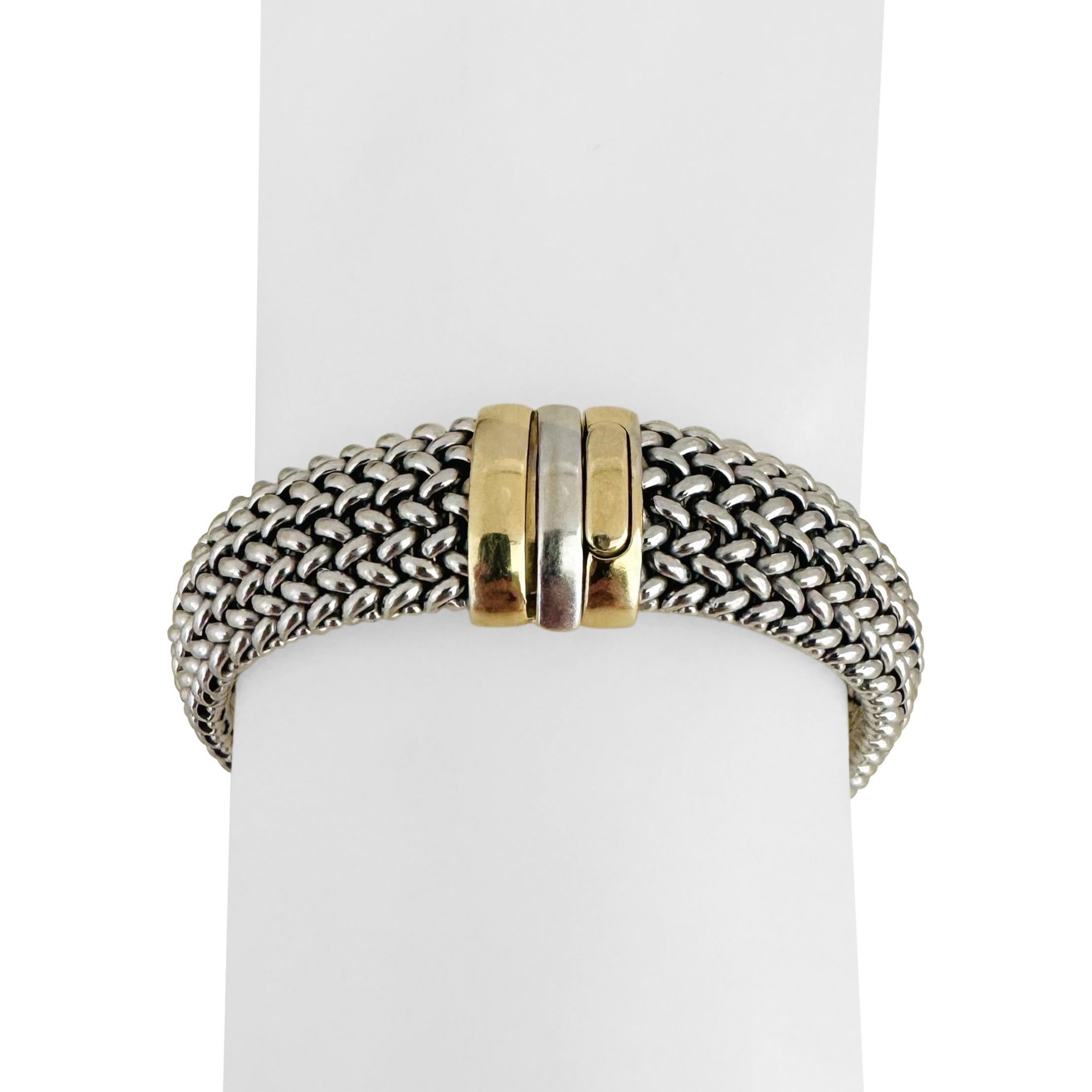 14k White and Yellow Gold 30.3g Two Tone Heavy 14mm Mesh Bracelet Italy 7.5