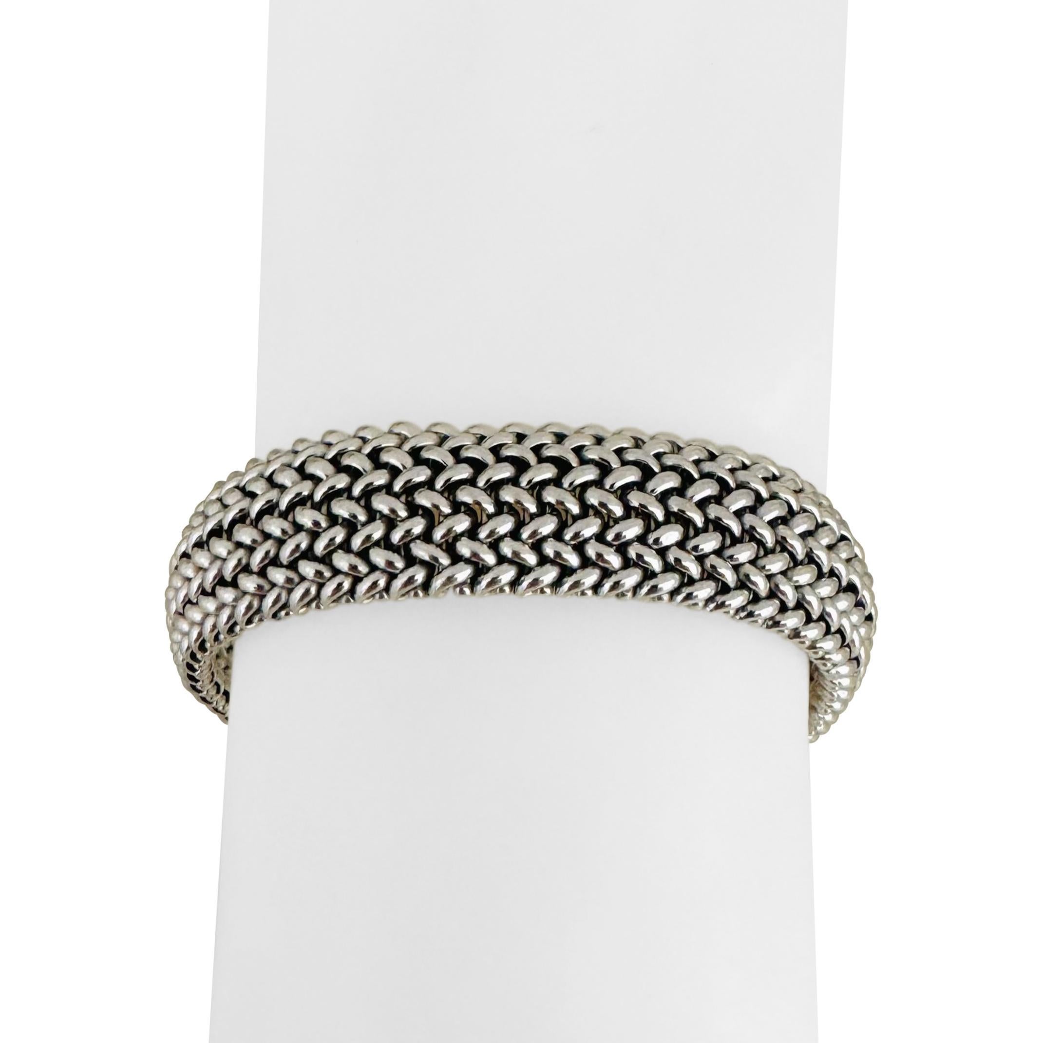 14k White and Yellow Gold 30.3g Two Tone Heavy 14mm Mesh Bracelet Italy 7.5