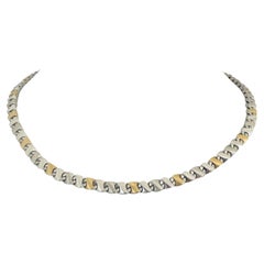 14k White and Yellow Gold 30g Solid Two Tone Closed Curb Link Necklace Italy 17"