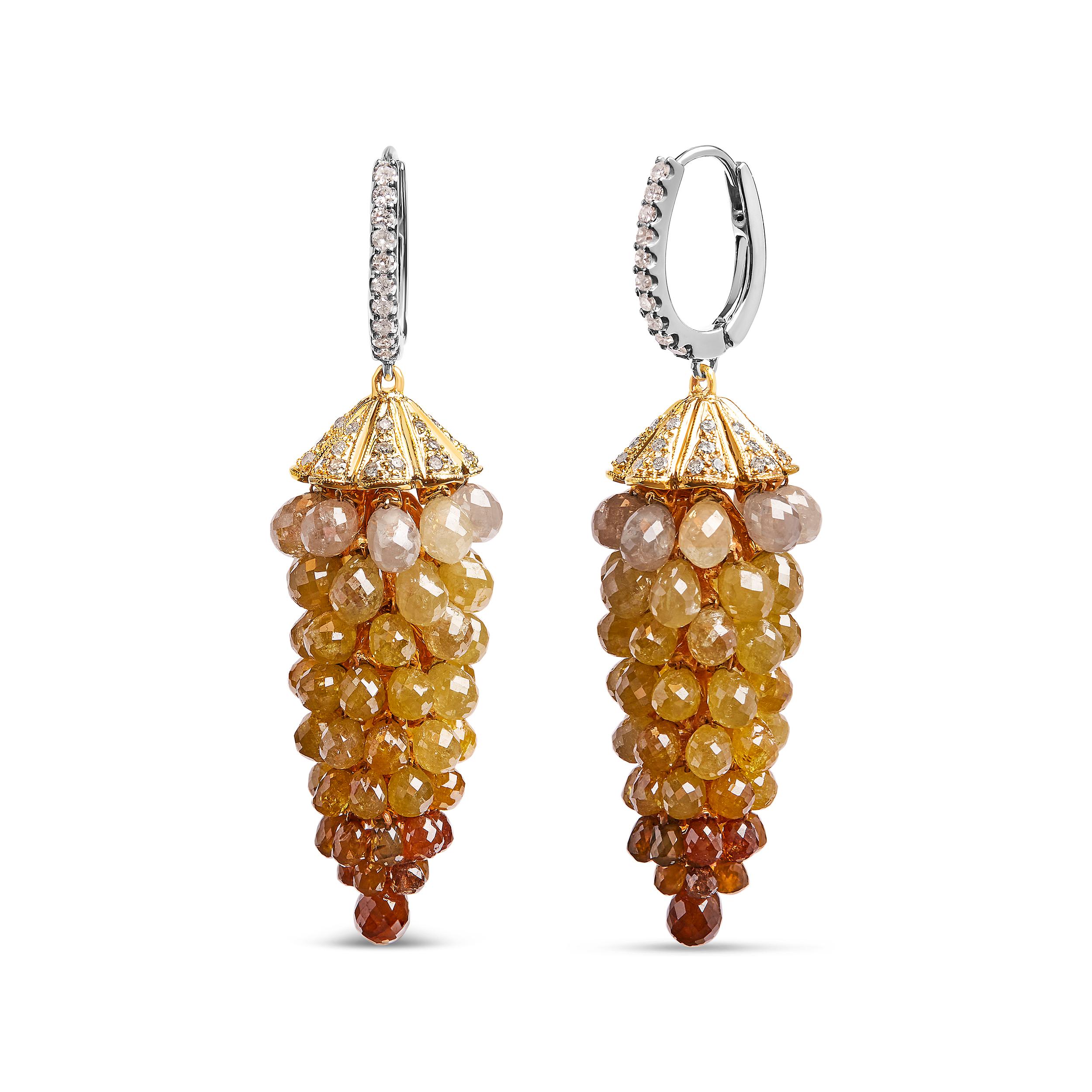 Introducing a mesmerizing masterpiece that exudes elegance and sophistication. These 14K White and Yellow Gold Honeycomb Drop and Dangle Earrings are adorned with a dazzling array of 208 diamonds, totaling an astonishing 38 carats. Each diamond,