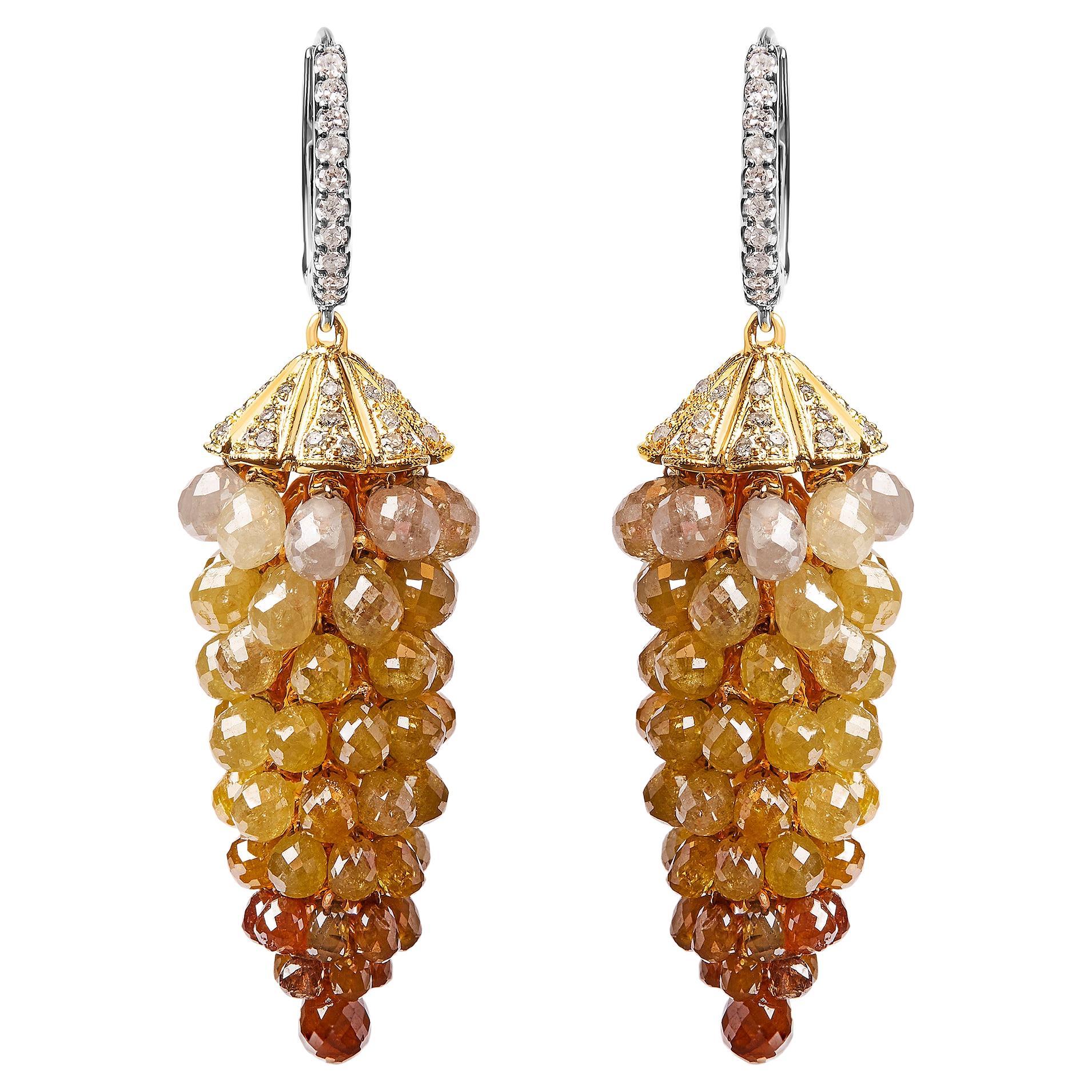 Boucles d'oreilles pendantes en or blanc et jaune 14K avec 38.0 carats de diamants en nid d'abeille