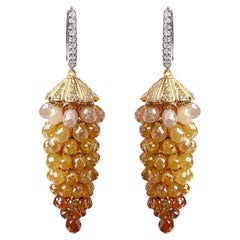 Boucles d'oreilles pendantes en or blanc et jaune 14K avec 38.0 carats de diamants en nid d'abeille