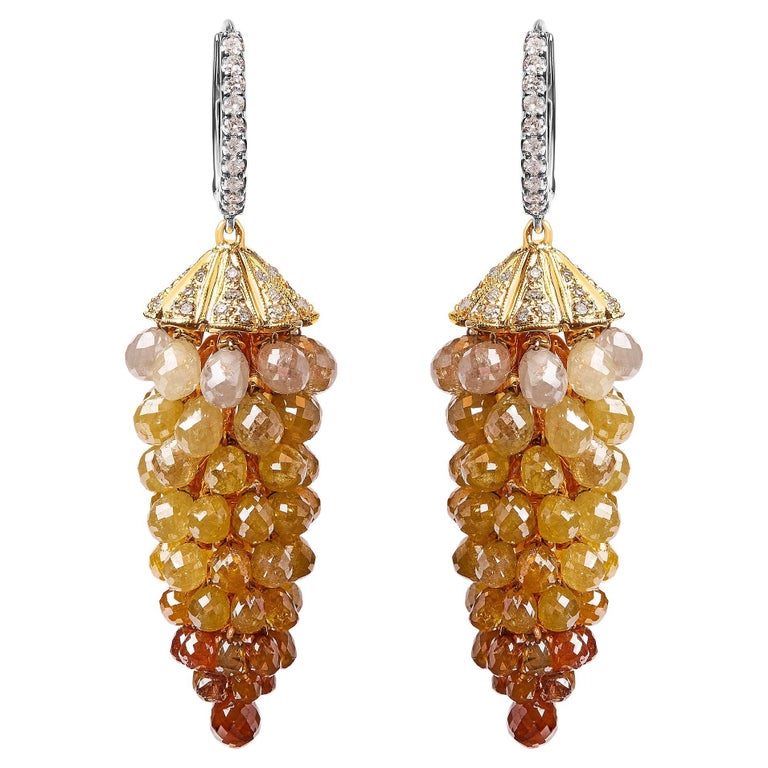 14K White and Yellow Gold 38.0 Carat Diamond Honeycomb Drop and Dangle  Earring For Sale at 1stDibs