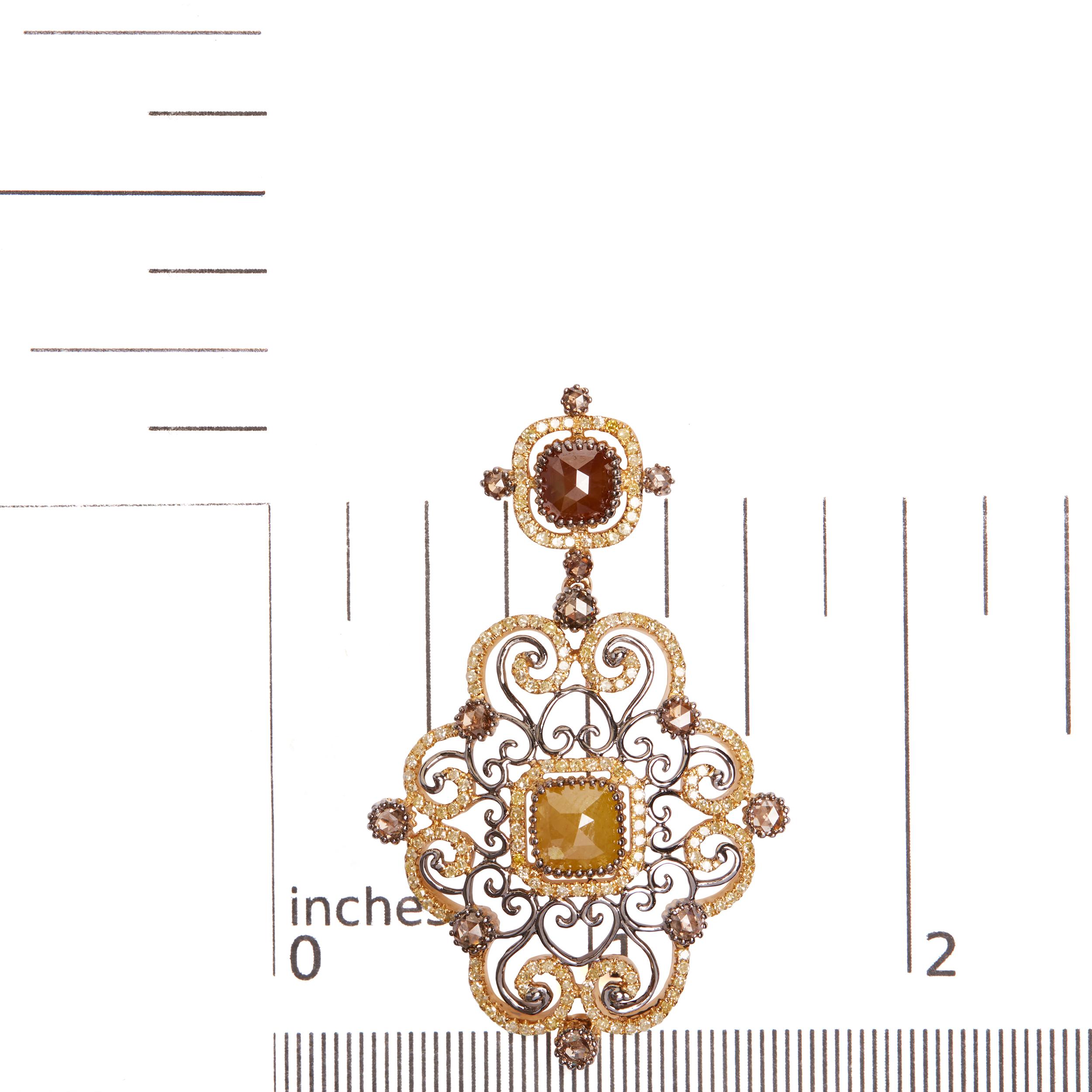 Cushion Cut 14K White and Yellow Gold 4.0 Carat Diamond Antique Style Pendant Necklace For Sale